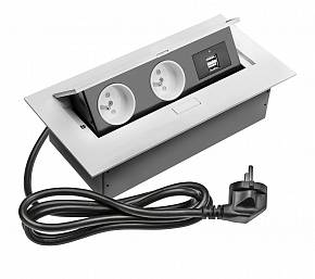 Блок розеток прямоугольный врезной 2 розетки AE-PBU2GU-10 (French) 2xUSB, белый, с проводом 1,5 метра — купить оптом и в розницу в интернет магазине GTV-Meridian.